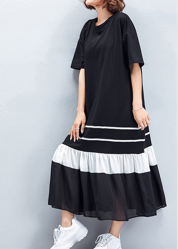 Handgemachte schwarze Baumwollgarderoben plus Größe Fotografie Patchwork Cinched Shift Sommerkleider