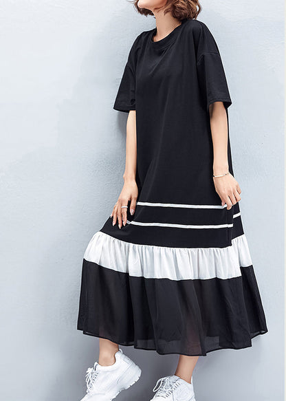 Handgemachte schwarze Baumwollgarderoben plus Größe Fotografie Patchwork Cinched Shift Sommerkleider