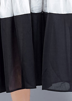 Handgemachte schwarze Baumwollgarderoben plus Größe Fotografie Patchwork Cinched Shift Sommerkleider