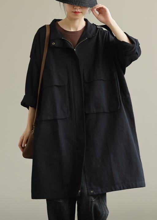 Handmade black Fashion outfit Wardrobes zippered pockets fall outwears - SooLinen