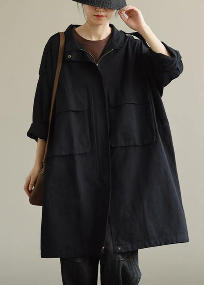 Handmade black Fashion outfit Wardrobes zippered pockets fall outwears - SooLinen