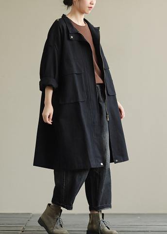 Handmade black Fashion outfit Wardrobes zippered pockets fall outwears - SooLinen