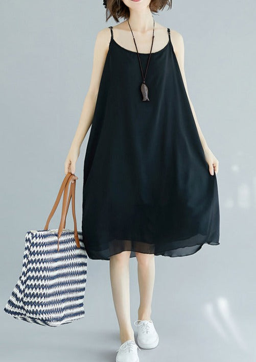 Handgemachte schwarze Chiffonkleidung für Frauen Spaghettiträger Maxi Sommerkleid