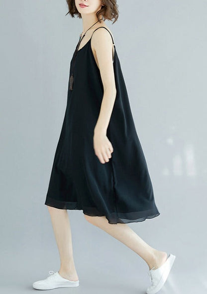 Handgemachte schwarze Chiffonkleidung für Frauen Spaghettiträger Maxi Sommerkleid