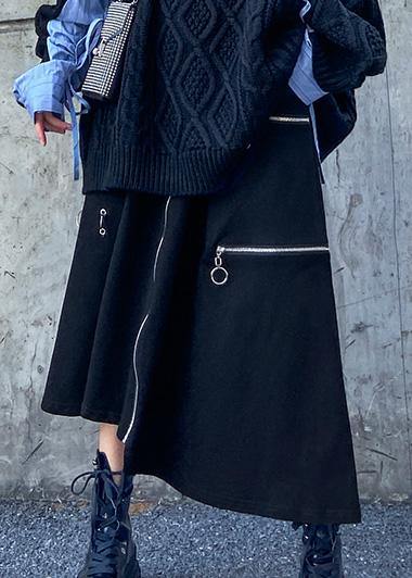 Handmade black cotton quilting clothes asymmetric cotton robes zippered skirts - SooLinen