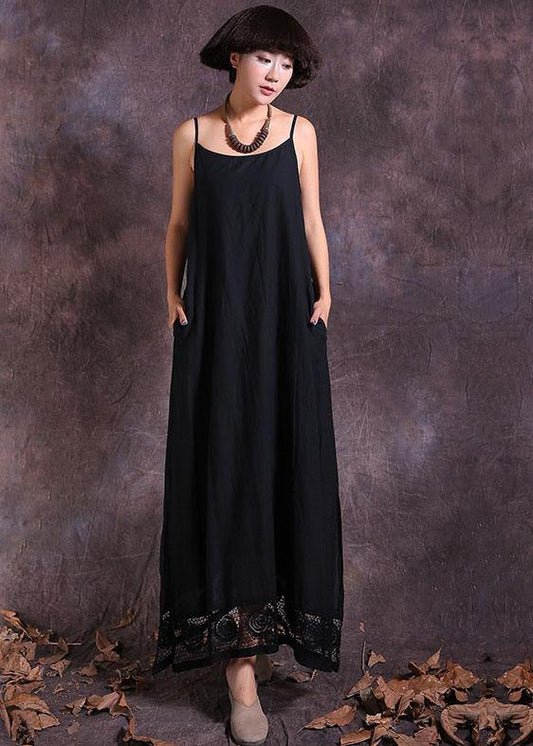 Handmade black linen outfit sleeveless  Maxi summer Dress - SooLinen