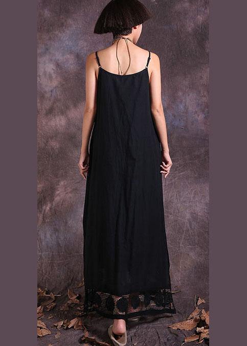 Handmade black linen outfit sleeveless  Maxi summer Dress - SooLinen
