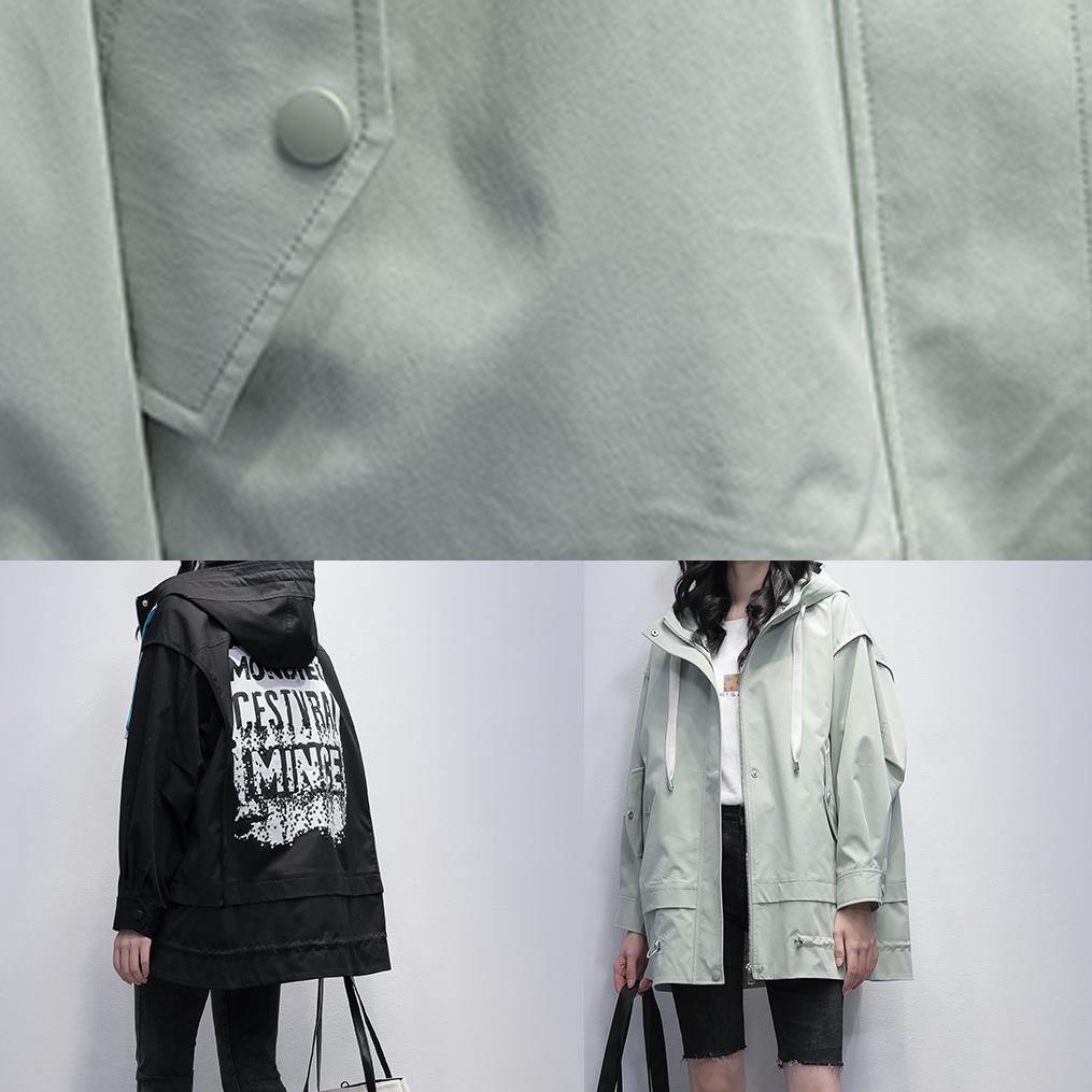 Handmade black  tunics for women design hooded Letter coats - SooLinen