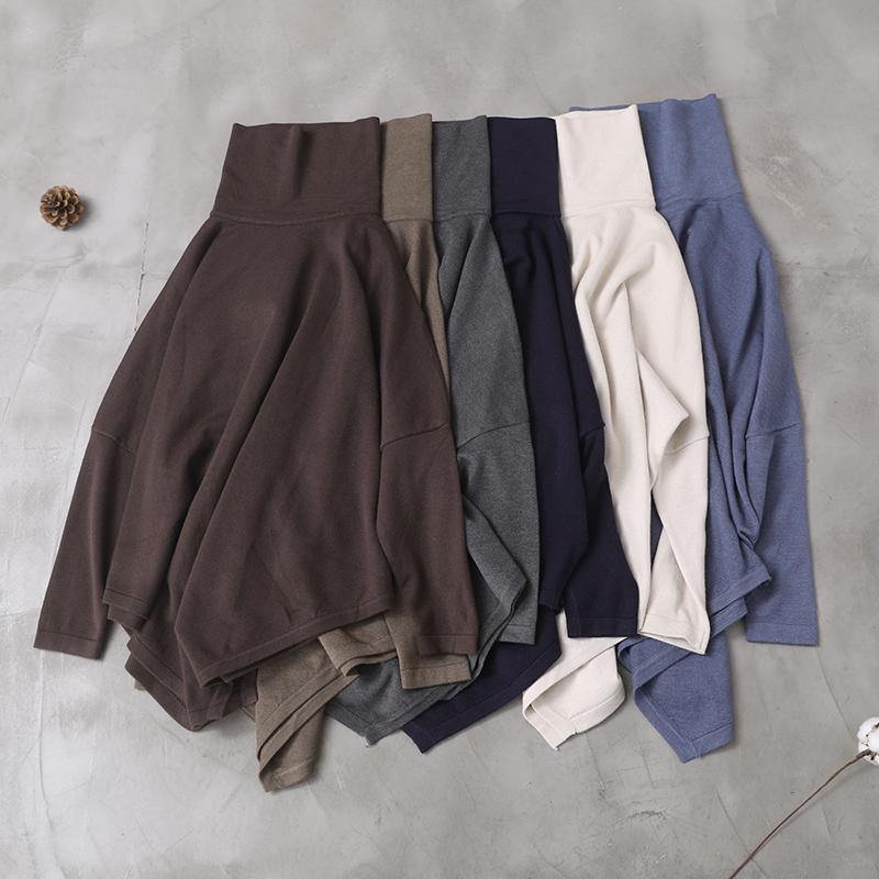 Handmade chocolate cotton tunics for women asymmetric hem short high neck blouse - SooLinen