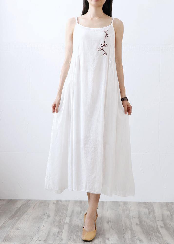 Handmade cotton outfit Metropolitan Museum Cotton Linen Round Neck Asymmetrical Slip Dress - SooLinen
