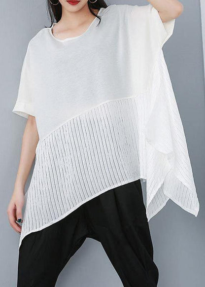 Handmade cotton shirts women stylish Summer Patchwork Batwing Sleeve Casual Blouse - SooLinen