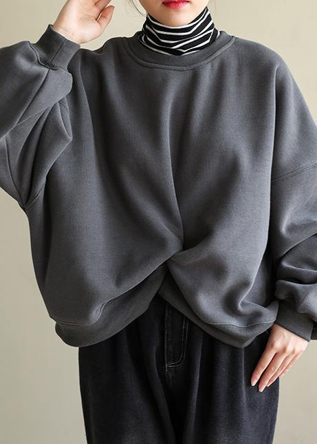 Handmade false two pieces cotton Cinched clothes Tunic Tops gray blouse - SooLinen