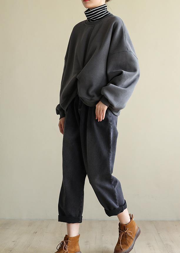 Handmade false two pieces cotton Cinched clothes Tunic Tops gray blouse - SooLinen