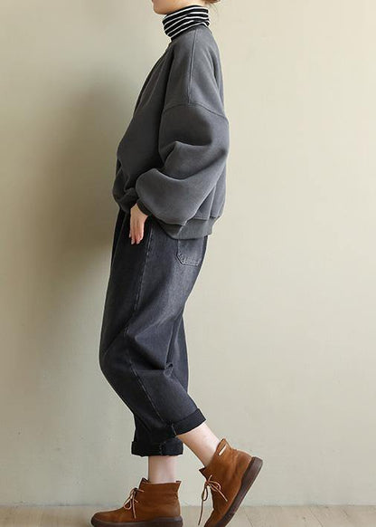 Handmade false two pieces cotton Cinched clothes Tunic Tops gray blouse - SooLinen