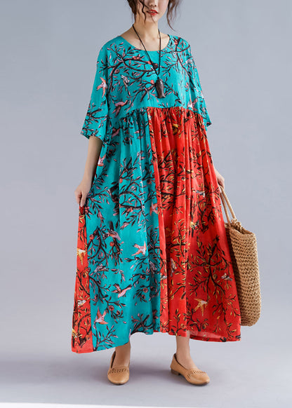 Handgemachtes florales Leinen Soft Surroundings Damen Muster O-Ausschnitt Patchwork Baumwolle Sommerkleid