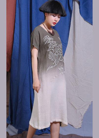 Handmade gray o neck cotton quilting clothes Gradient color Traveling sundress Dresses - SooLinen