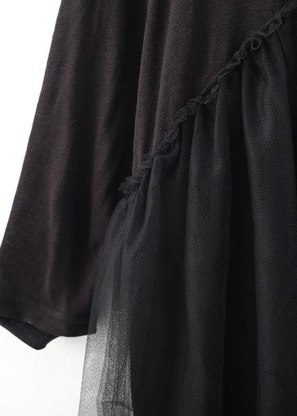 Handmade gray patchwork tulle clothes For Women o neck Dresses - SooLinen