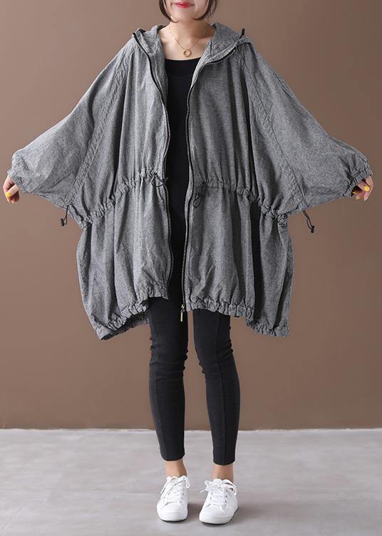 Handmade gray plaid Fashion coat Inspiration hooded drawstring coats - SooLinen