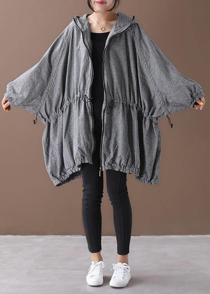 Handmade gray plaid Fashion coat Inspiration hooded drawstring coats - SooLinen