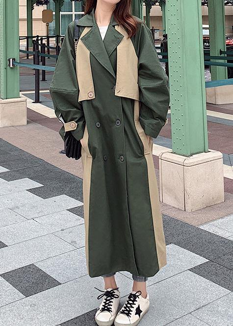 Handmade green Fine outwear Cotton double breast patchwork coat - SooLinen