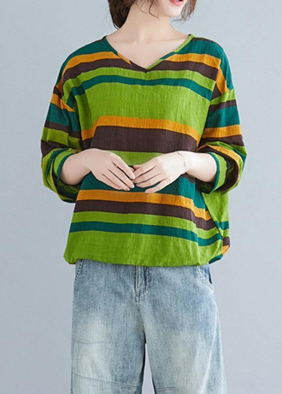 Handmade green striped cotton shirts baggy tunic spring shirts - SooLinen