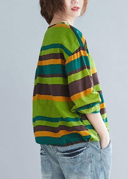 Handmade green striped cotton shirts baggy tunic spring shirts - SooLinen