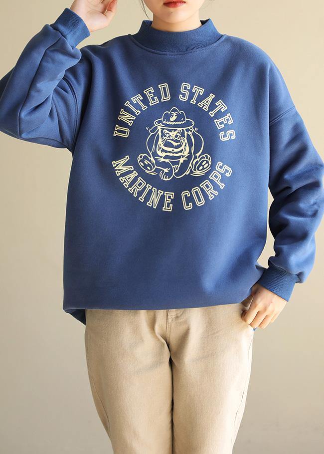 Handmade half high neck cotton spring Long Shirts Photography blue top - SooLinen