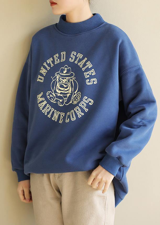 Handmade half high neck cotton spring Long Shirts Photography blue top - SooLinen