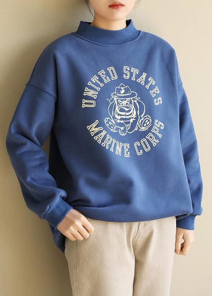 Handmade half high neck cotton spring Long Shirts Photography blue top - SooLinen