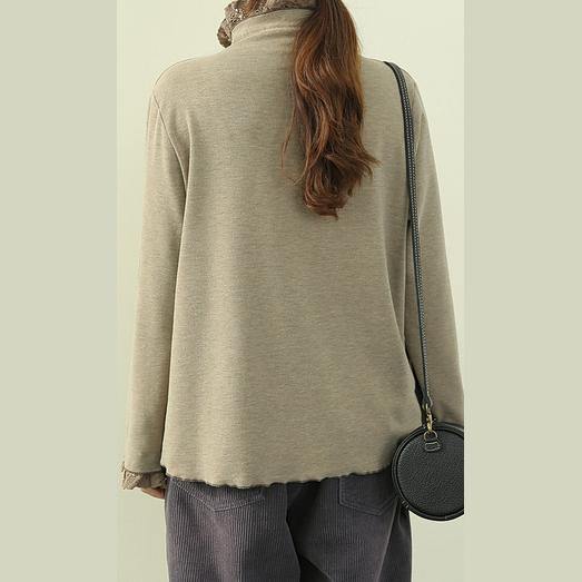 Handmade high neck patchwork lace clothes khaki green blouse - SooLinen