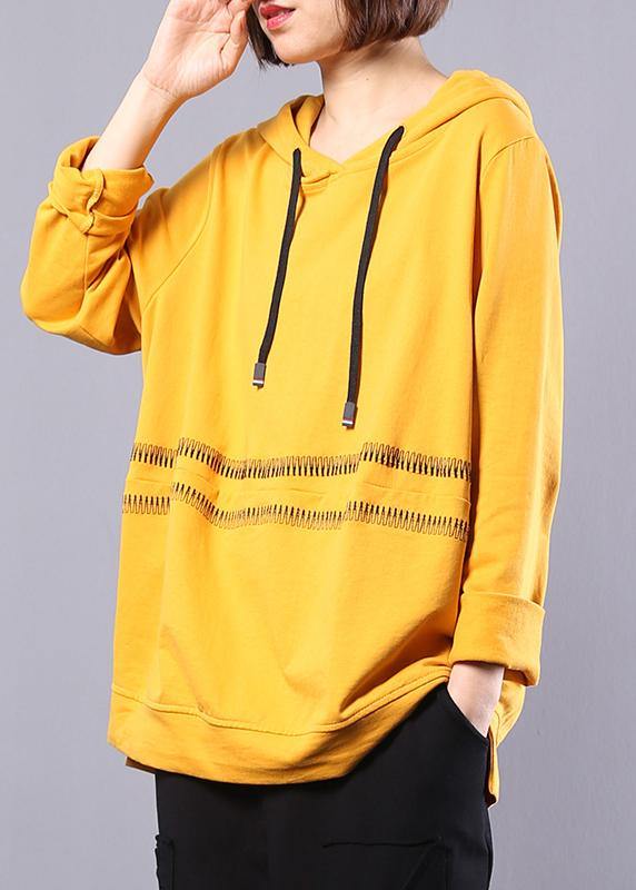 Handmade hooded cotton clothes For Women Photography yellow tops autumn - SooLinen