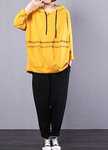 Handmade hooded cotton clothes For Women Photography yellow tops autumn - SooLinen