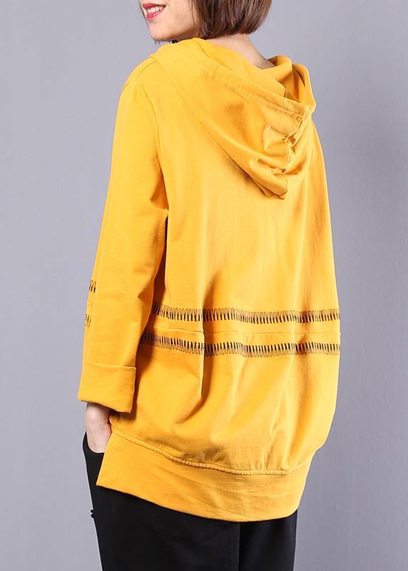 Handmade hooded cotton clothes For Women Photography yellow tops autumn - SooLinen