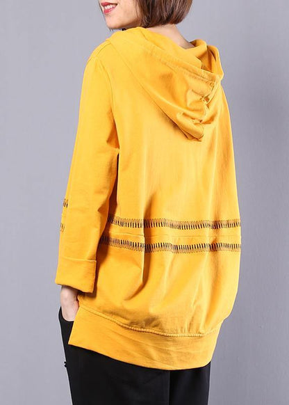 Handmade hooded cotton clothes For Women Photography yellow tops autumn - SooLinen