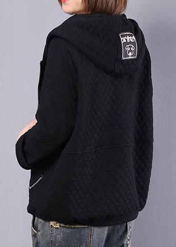 Handmade hooded cotton tops for women Photography black short coat fall - SooLinen