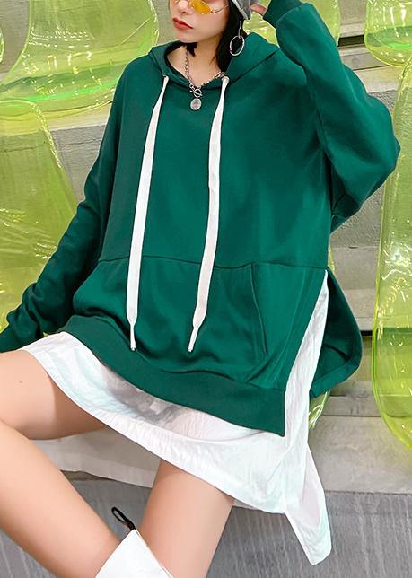 Handmade hooded patchwork quilting clothes Outfits green Dress - SooLinen