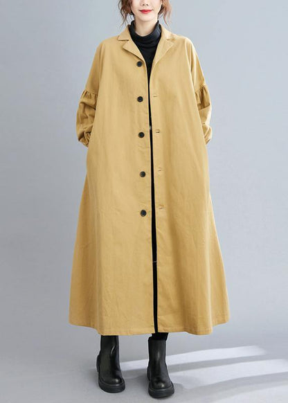 Handmade khaki Fashion casual coats women Sleeve lapel Button Down coats - SooLinen