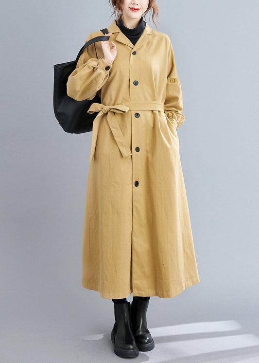 Handmade khaki Fashion casual coats women Sleeve lapel Button Down coats - SooLinen