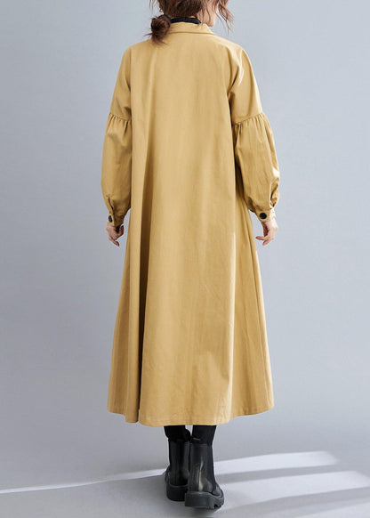 Handmade khaki Fashion casual coats women Sleeve lapel Button Down coats - SooLinen