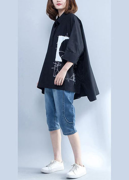 Handgemachte Revers Baumwolle Tunika Plus Größe Mode Ideen schwarze Box Blusen Sommer