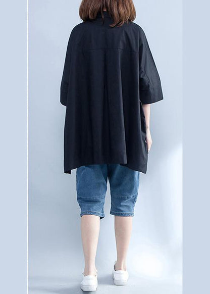 Handgemachte Revers Baumwolle Tunika Plus Größe Mode Ideen schwarze Box Blusen Sommer