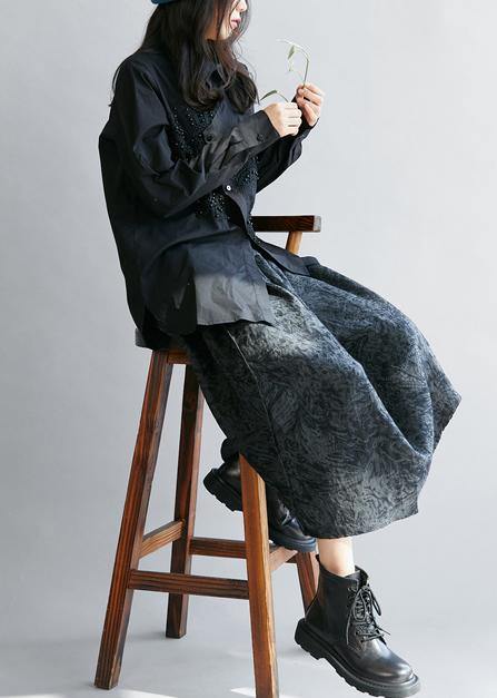 Handmade lapel hollow out clothes Fashion Ideas black top - SooLinen