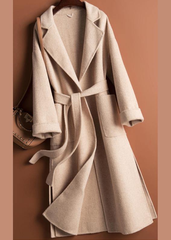 Handmade lapel tie waist Fine Woolen Coats Women Notched Woolen Coats - SooLinen