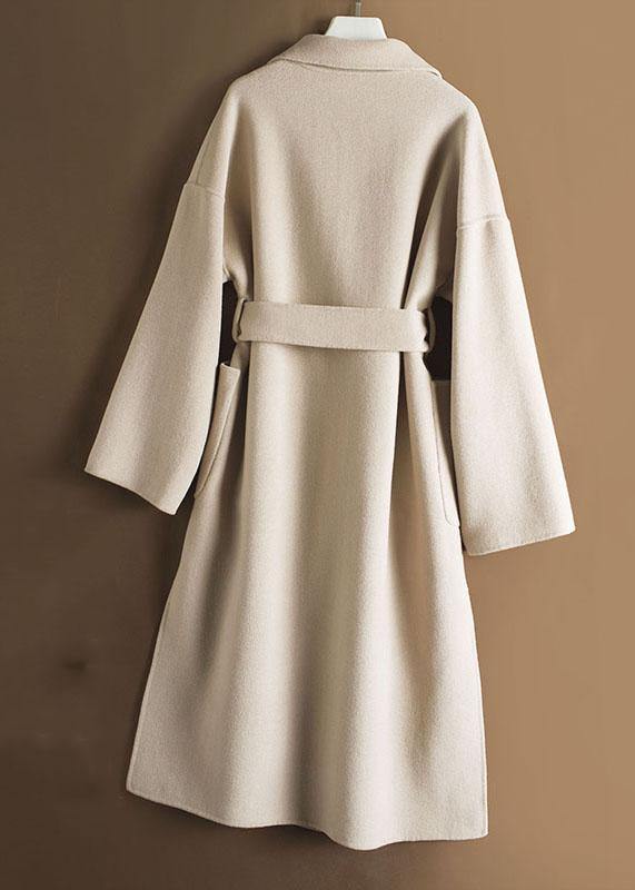 Handmade lapel tie waist Fine Woolen Coats Women Notched Woolen Coats - SooLinen