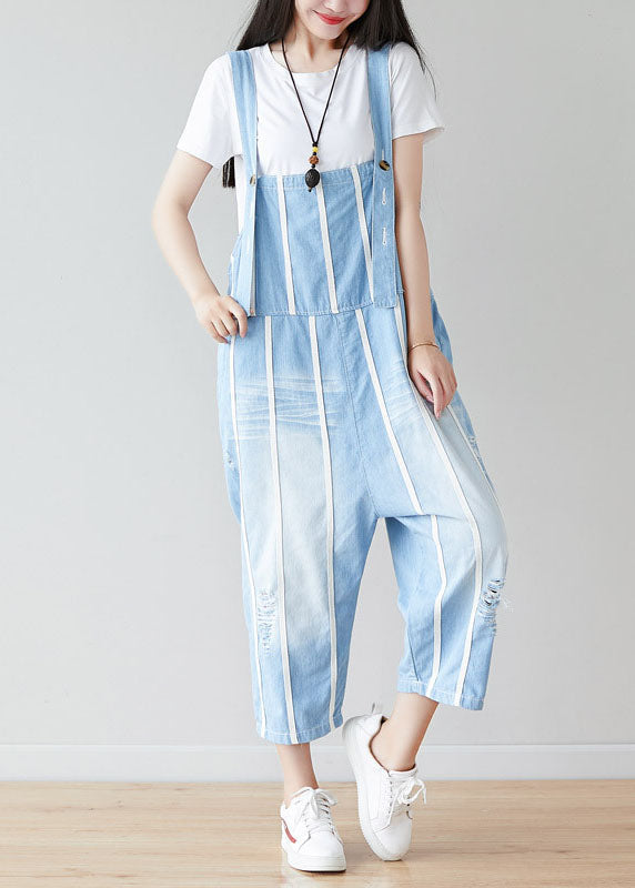 Handgemachte hellblaue Taschen gestreifte Jumpsuits Sommer