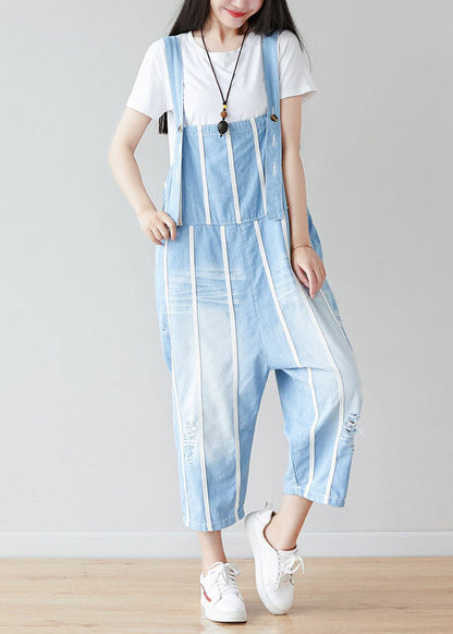 Handgemachte hellblaue Taschen gestreifte Jumpsuits Sommer