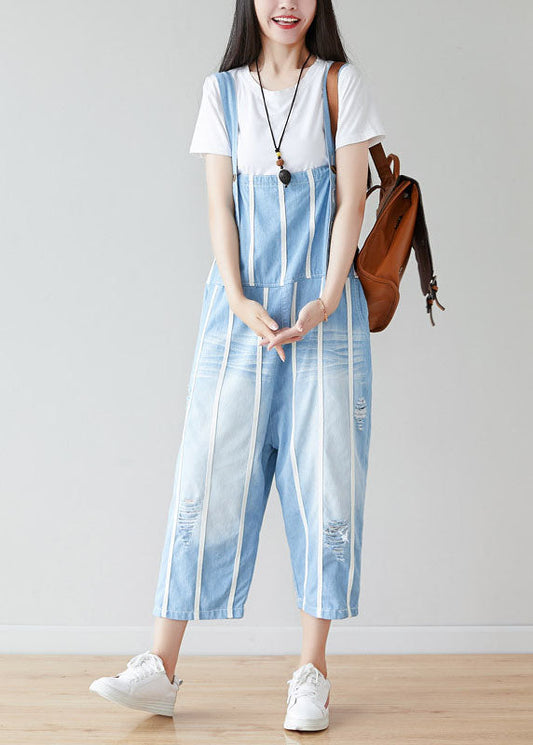Handgemachte hellblaue Taschen gestreifte Jumpsuits Sommer