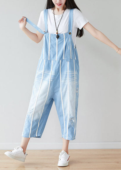 Handgemachte hellblaue Taschen gestreifte Jumpsuits Sommer