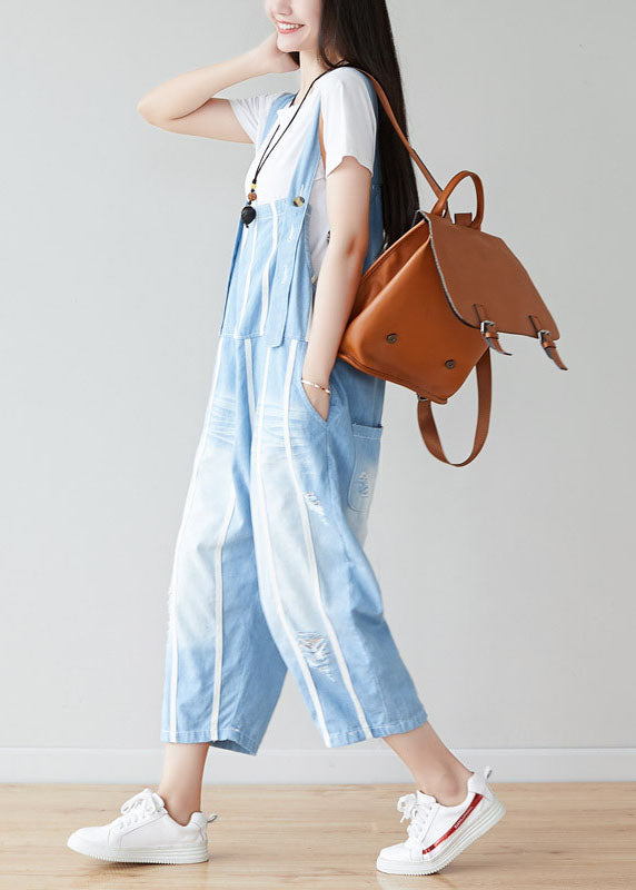 Handgemachte hellblaue Taschen gestreifte Jumpsuits Sommer