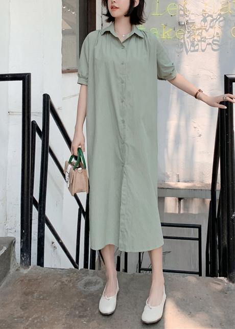 Handmade light green cotton Wardrobes back open long summer Dresses - SooLinen